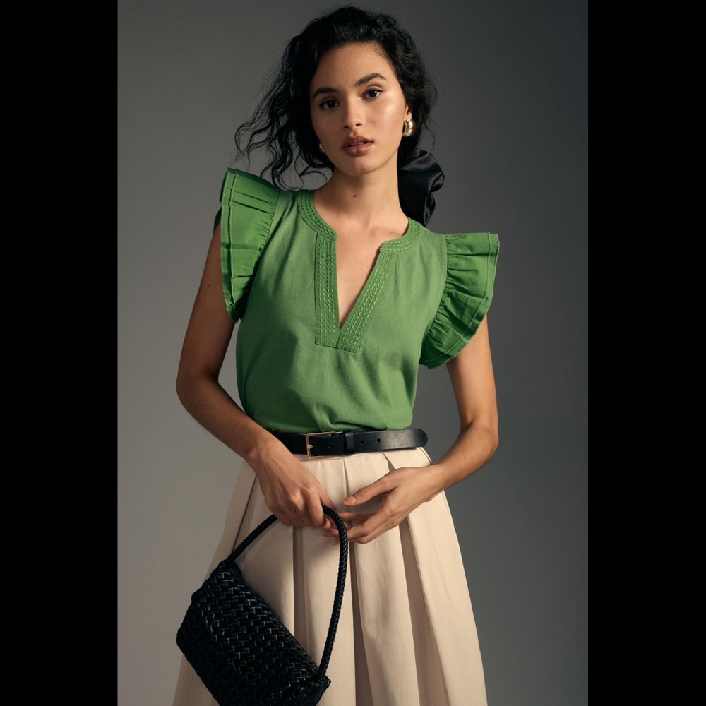 Anthropologie Maeve Ruffle-Sleeve Top